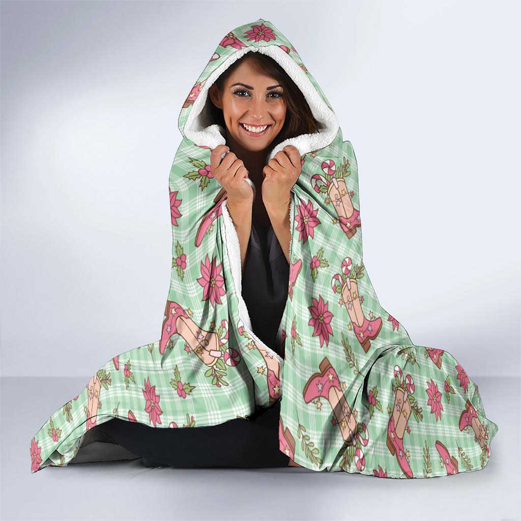 Green Paniolo Palaka Hawaiian Cowgirl Christmas Hooded Blanket - Polynesian Pride