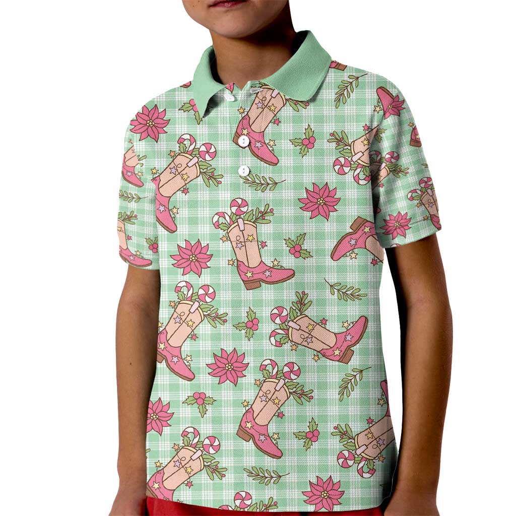 Green Paniolo Palaka Hawaiian Cowgirl Christmas Kid Polo Shirt - Polynesian Pride