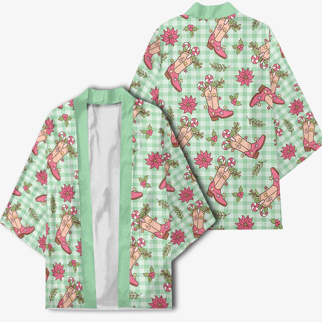 Green Paniolo Palaka Hawaiian Cowgirl Christmas Kimono - Polynesian Pride