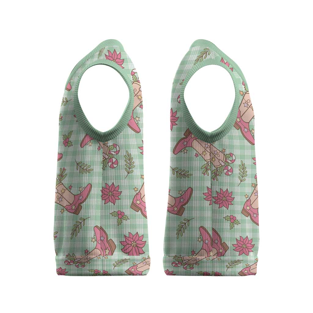 Green Paniolo Palaka Hawaiian Cowgirl Christmas Knitted V-Neck Vest - Polynesian Pride