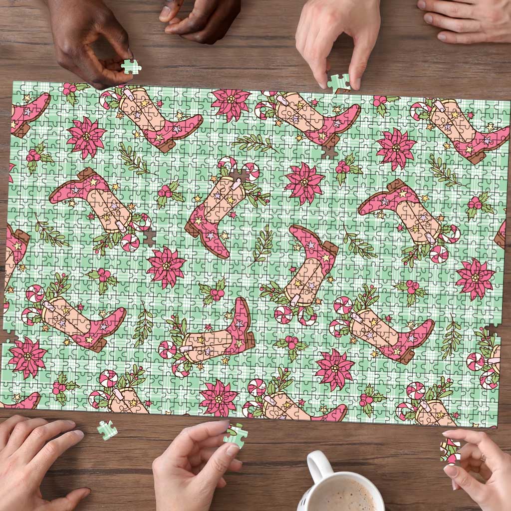 Green Paniolo Palaka Hawaiian Cowgirl Christmas Puzzle - Polynesian Pride