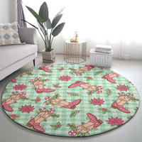 Green Paniolo Palaka Hawaiian Cowgirl Christmas Round Carpet - Polynesian Pride