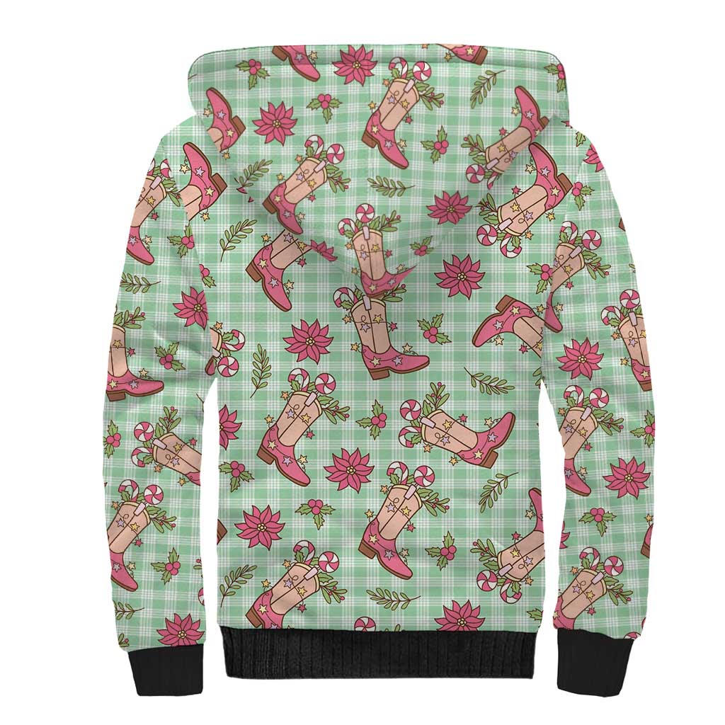 Green Paniolo Palaka Hawaiian Cowgirl Christmas Sherpa Hoodie - Polynesian Pride