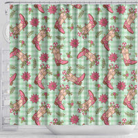 Green Paniolo Palaka Hawaiian Cowgirl Christmas Shower Curtain - Polynesian Pride