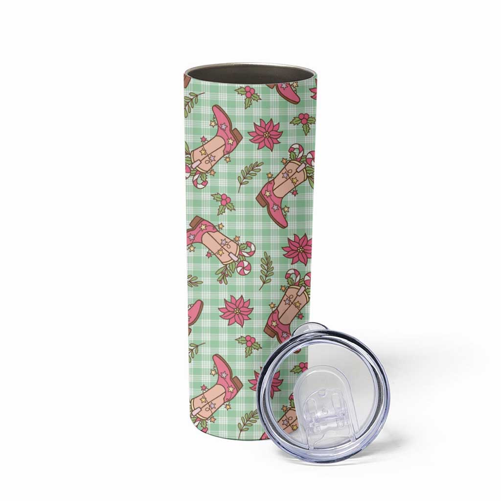 Green Paniolo Palaka Hawaiian Cowgirl Christmas Skinny Tumbler - Polynesian Pride