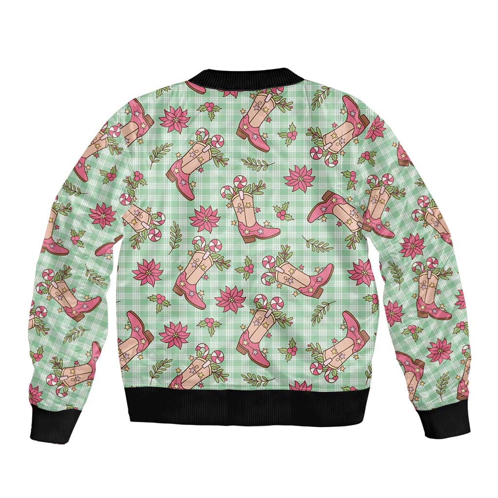 Green Paniolo Palaka Hawaiian Cowgirl Christmas Sleeve Zip Bomber Jacket - Polynesian Pride