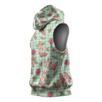 Green Paniolo Palaka Hawaiian Cowgirl Christmas Sleeveless Hoodie - Polynesian Pride