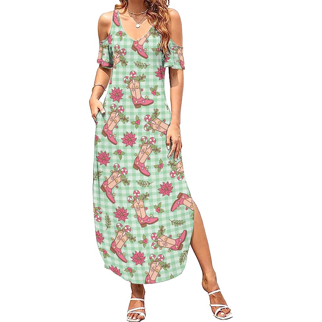 Green Paniolo Palaka Hawaiian Cowgirl Christmas Summer Maxi Dress