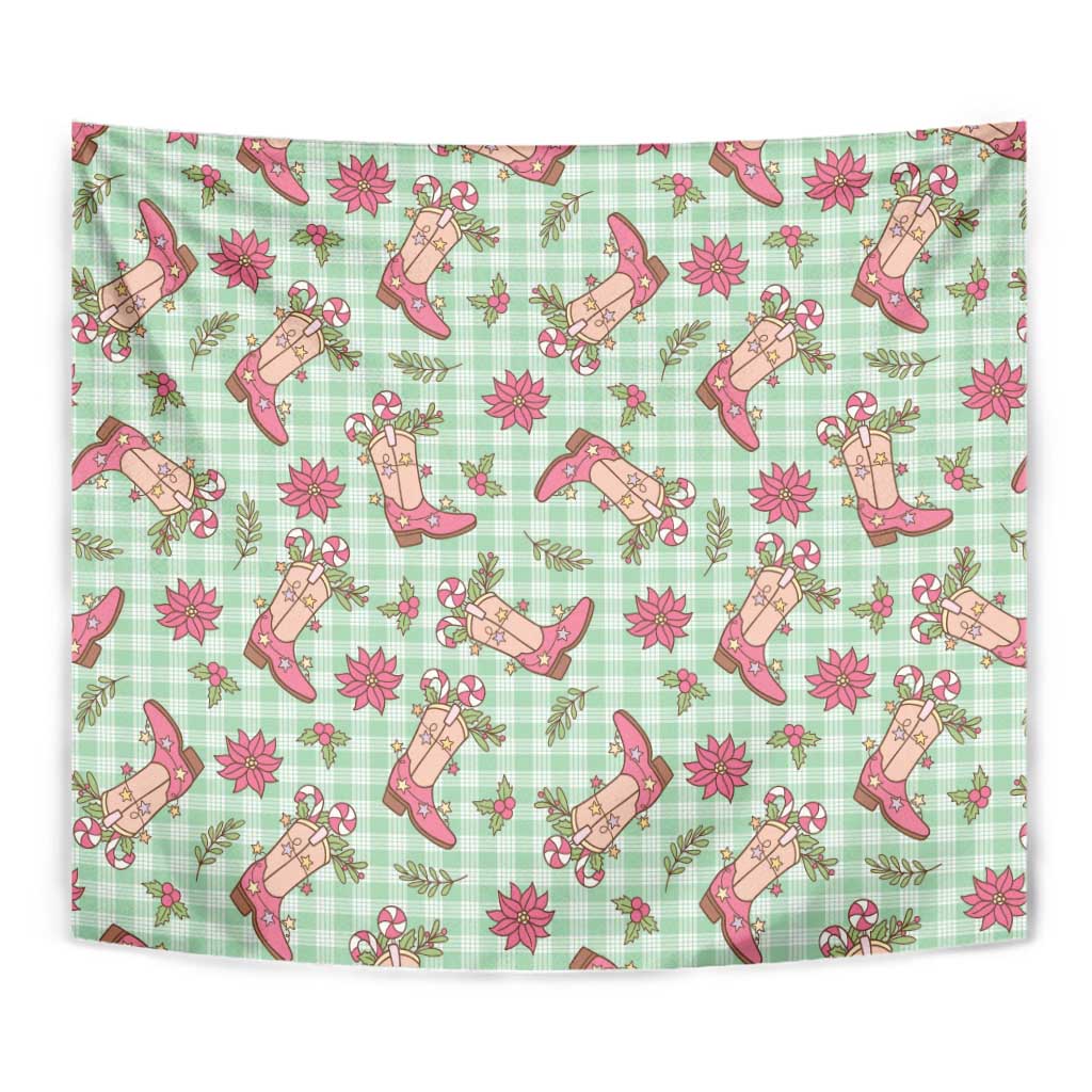 Green Paniolo Palaka Hawaiian Cowgirl Christmas Tapestry - Polynesian Pride