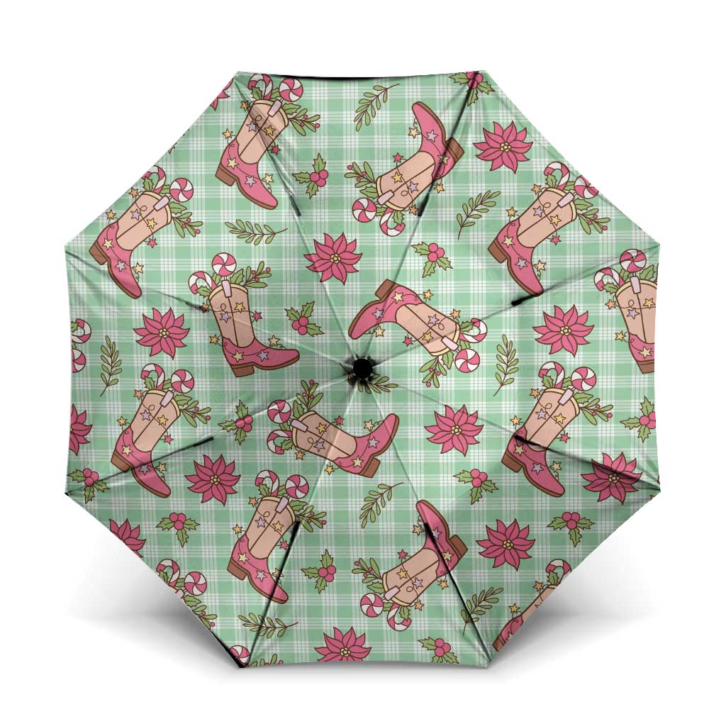 Green Paniolo Palaka Hawaiian Cowgirl Christmas Umbrella - Polynesian Pride