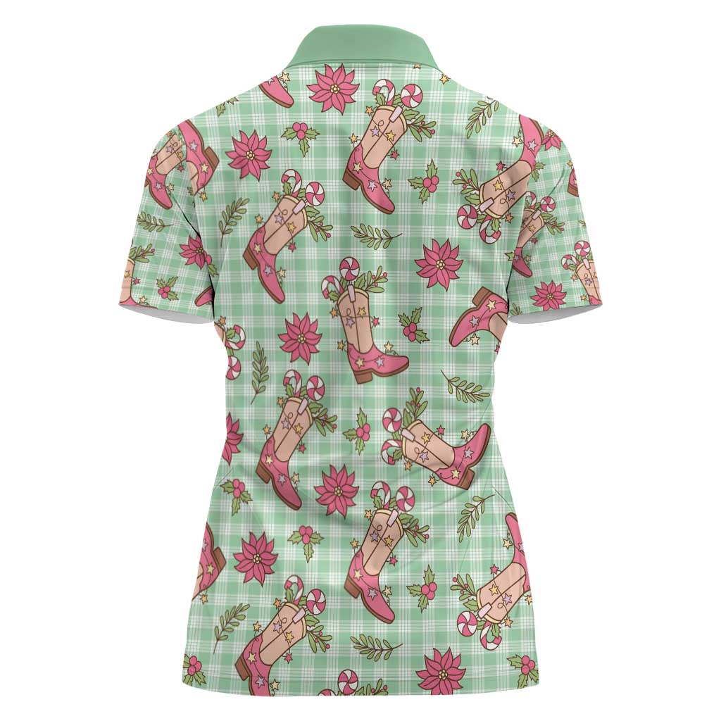 Green Paniolo Palaka Hawaiian Cowgirl Christmas Women Polo Shirt - Polynesian Pride