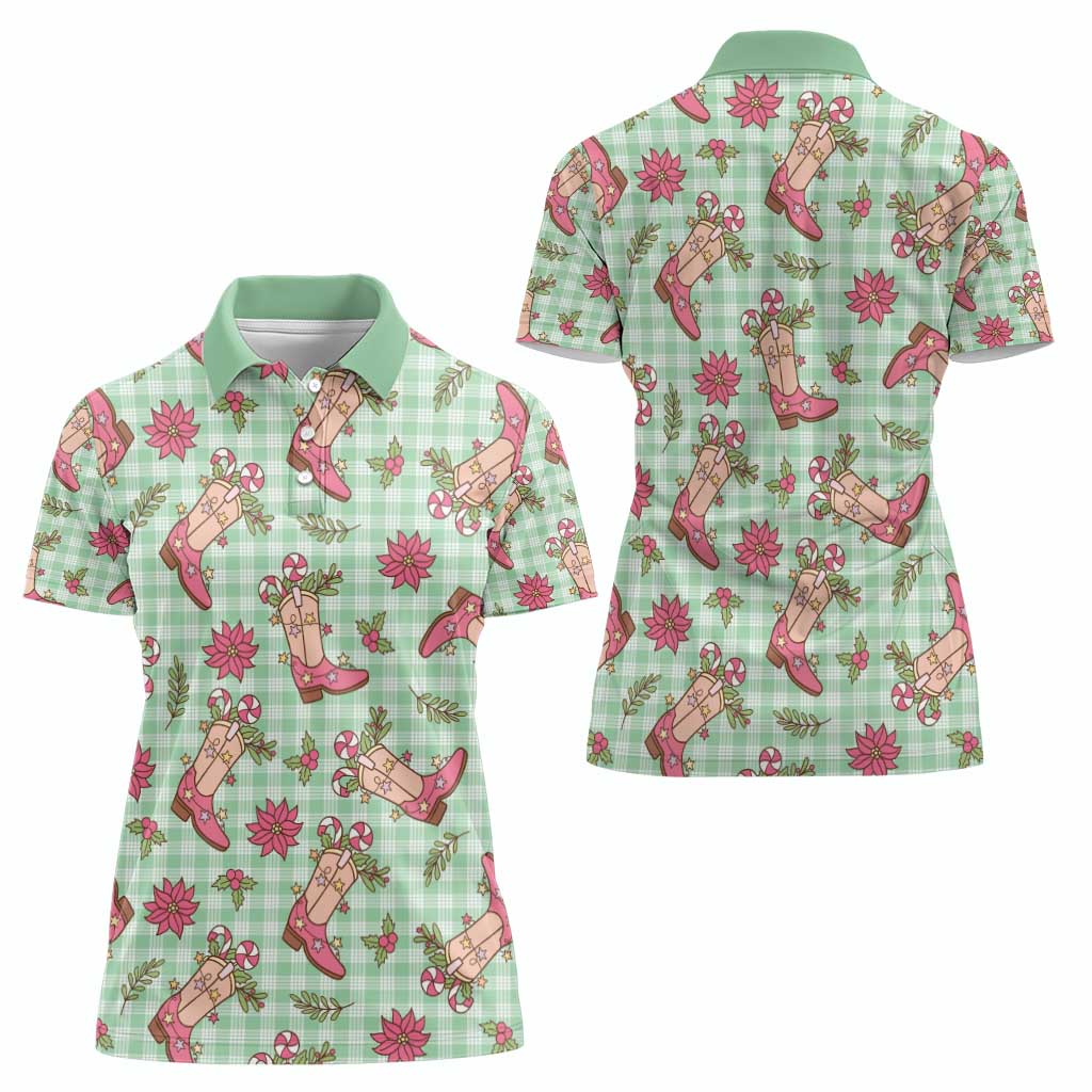 Green Paniolo Palaka Hawaiian Cowgirl Christmas Women Polo Shirt - Polynesian Pride