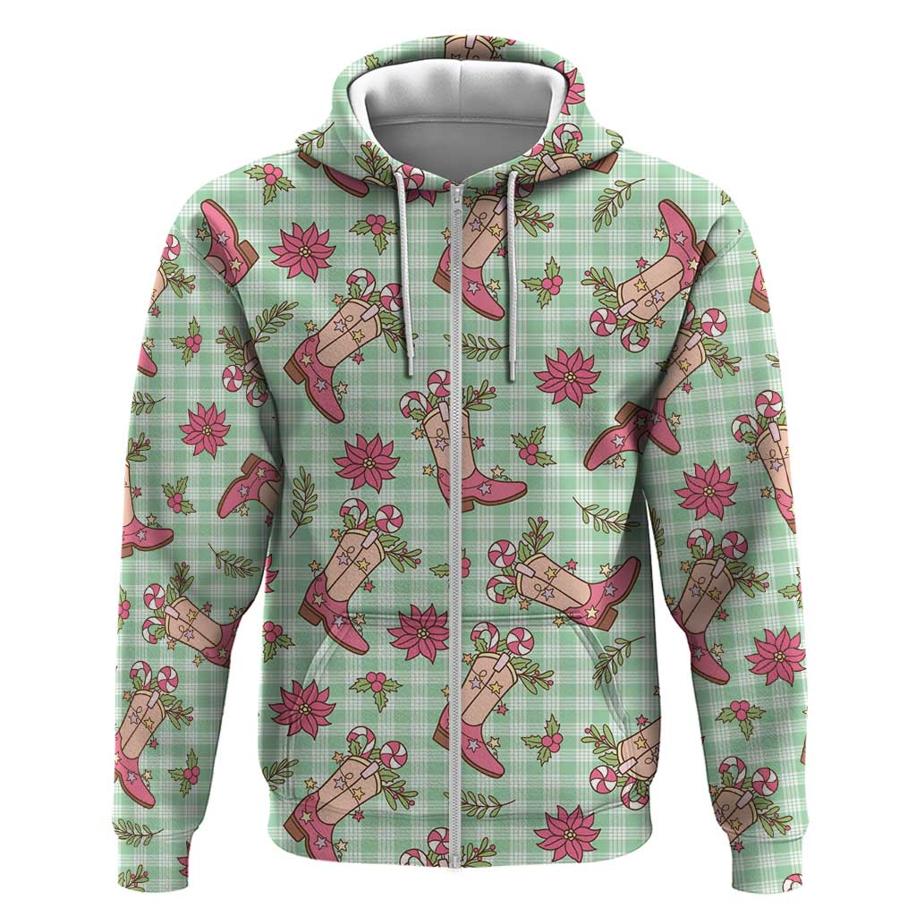 Green Paniolo Palaka Hawaiian Cowgirl Christmas Zip Hoodie - Polynesian Pride