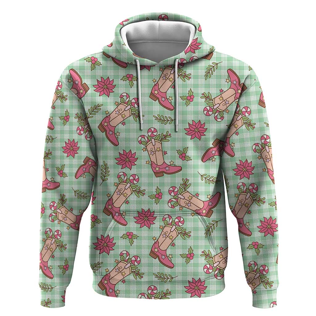 Green Paniolo Palaka Hawaiian Cowgirl Christmas Zip Hoodie - Polynesian Pride