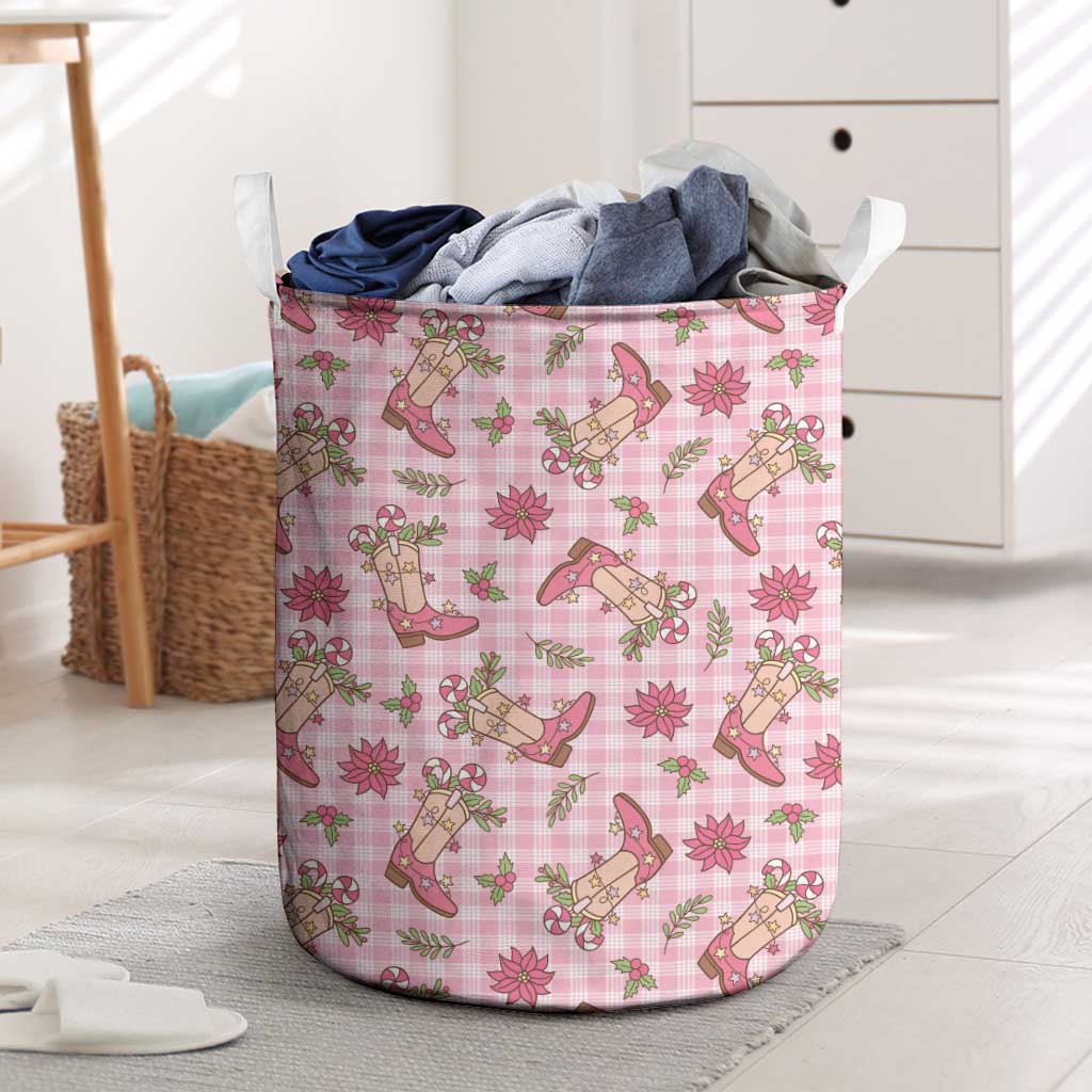 Pink Paniolo Palaka Hawaiian Cowgirl Christmas Laundry Basket - Polynesian Pride