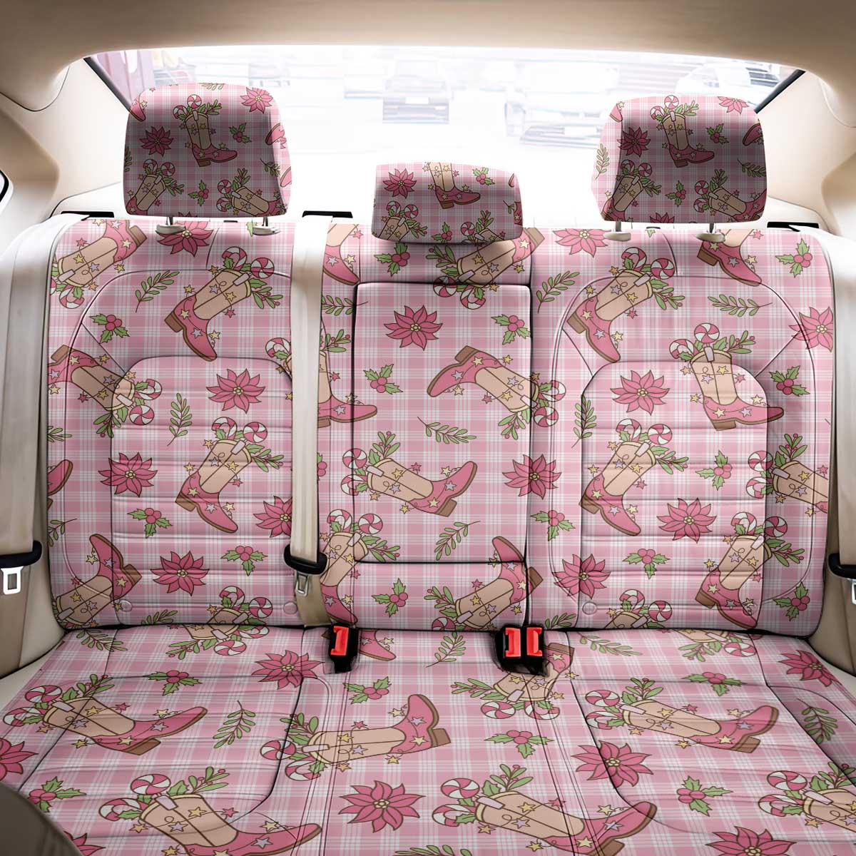 Pink Paniolo Palaka Hawaiian Cowgirl Christmas Back Car Seat Cover - Polynesian Pride