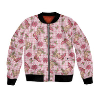 Pink Paniolo Palaka Hawaiian Cowgirl Christmas Bomber Jacket - Polynesian Pride