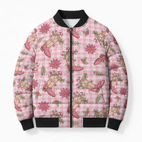 Pink Paniolo Palaka Hawaiian Cowgirl Christmas Bomber Puffer Jacket - Polynesian Pride
