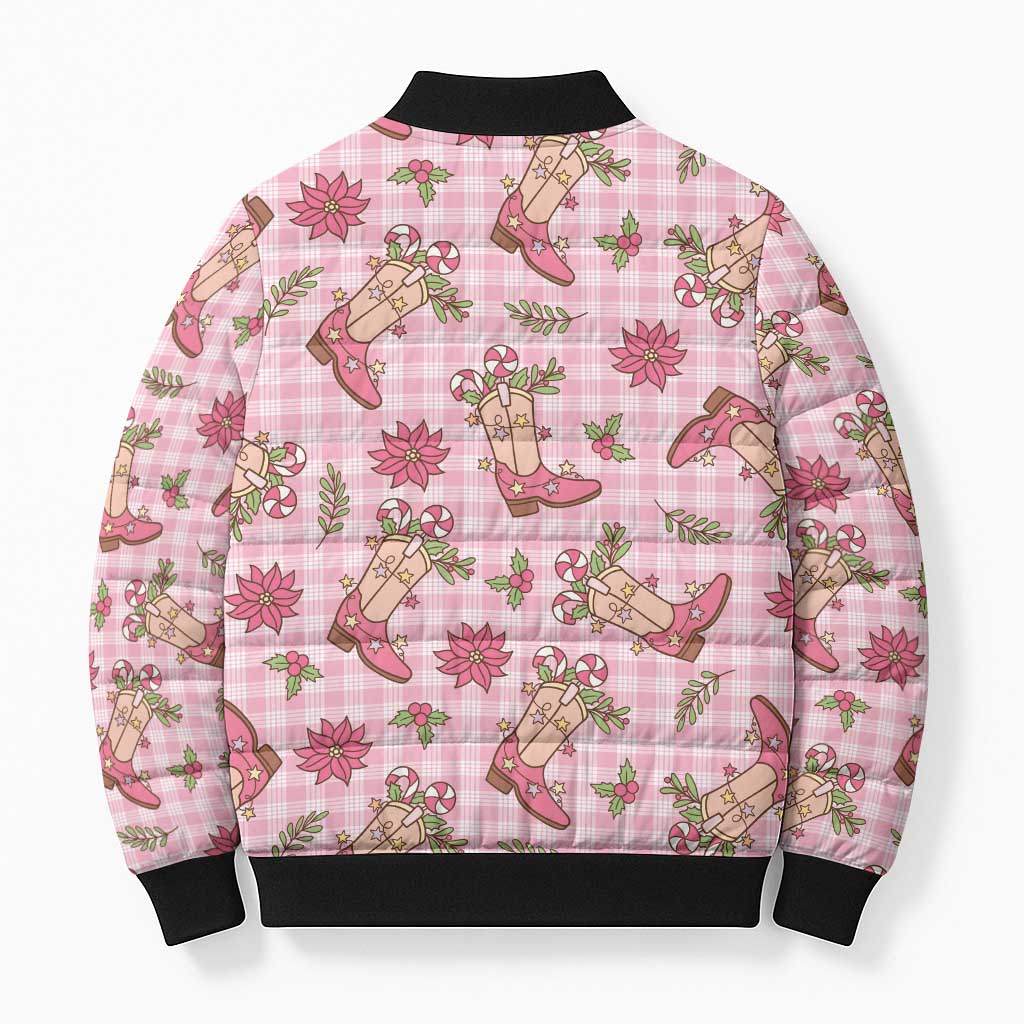 Pink Paniolo Palaka Hawaiian Cowgirl Christmas Bomber Puffer Jacket - Polynesian Pride