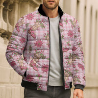 Pink Paniolo Palaka Hawaiian Cowgirl Christmas Bomber Puffer Jacket - Polynesian Pride