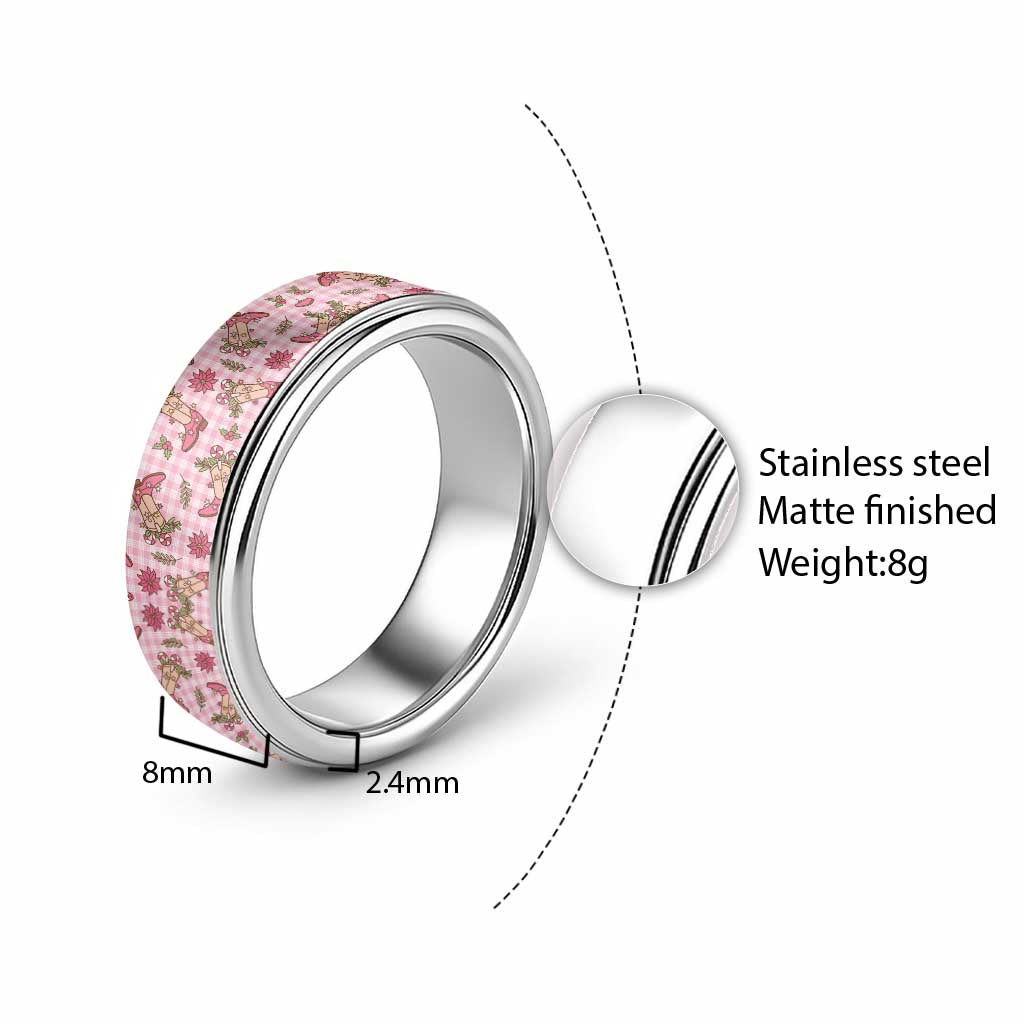 Pink Paniolo Palaka Hawaiian Cowgirl Christmas Classic Ring - Polynesian Pride