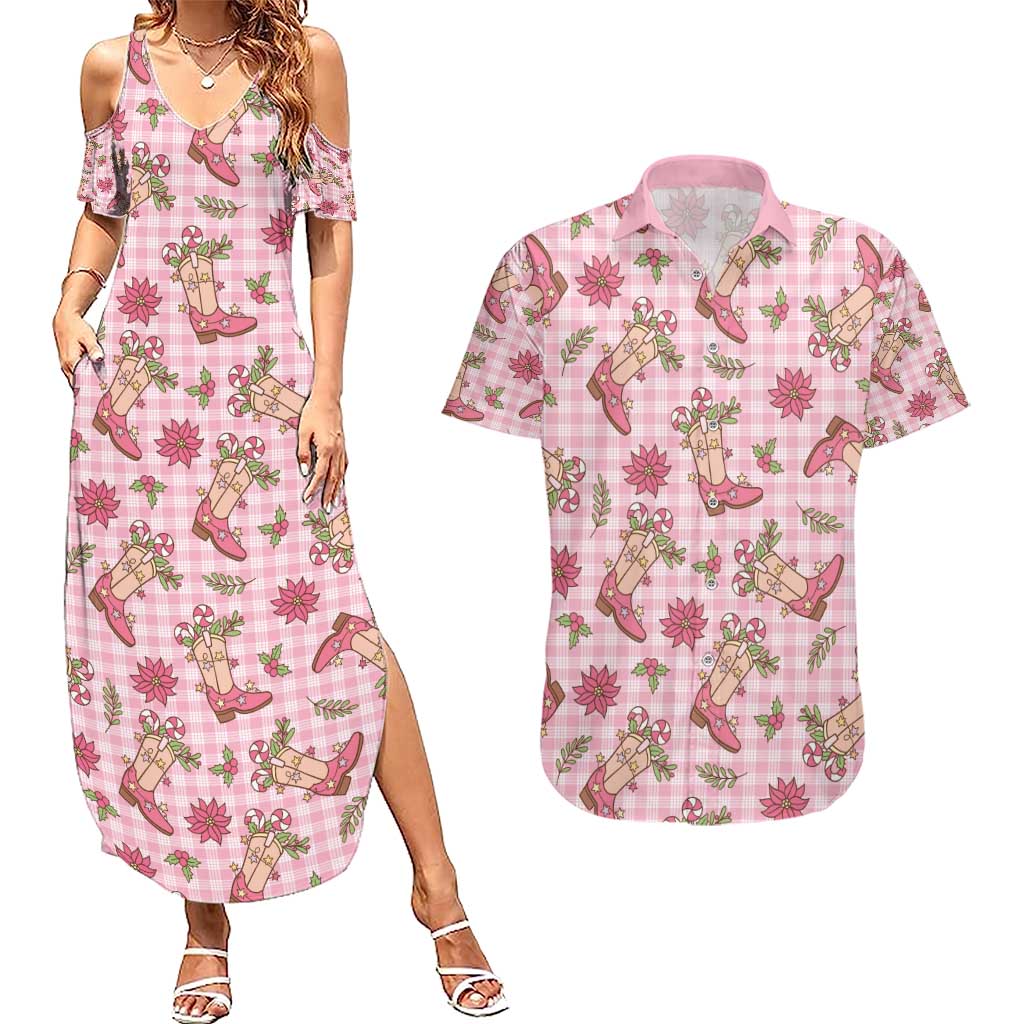 Pink Paniolo Palaka Hawaiian Cowgirl Christmas Couples Matching Summer Maxi Dress and Hawaiian Shirt - Polynesian Pride