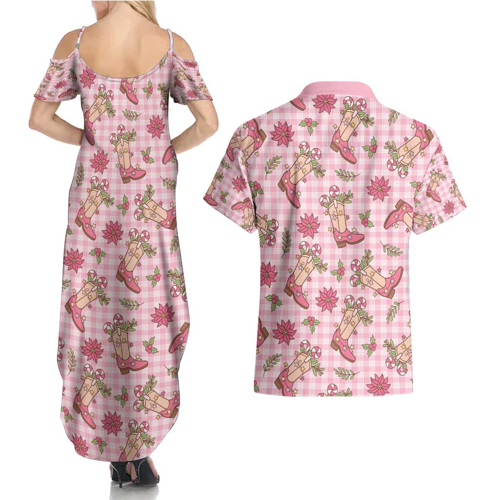 Pink Paniolo Palaka Hawaiian Cowgirl Christmas Couples Matching Summer Maxi Dress and Hawaiian Shirt - Polynesian Pride