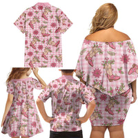Pink Paniolo Palaka Hawaiian Cowgirl Christmas Family Matching Off Shoulder Short Dress and Hawaiian Shirt - Polynesian Pride