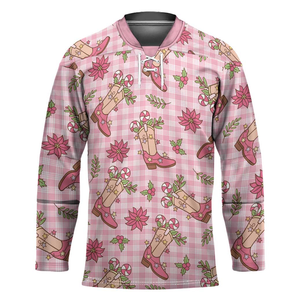 Pink Paniolo Palaka Hawaiian Cowgirl Christmas Hockey Jersey - Polynesian Pride