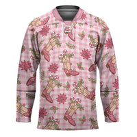 Pink Paniolo Palaka Hawaiian Cowgirl Christmas Hockey Jersey - Polynesian Pride