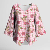 Pink Paniolo Palaka Hawaiian Cowgirl Christmas Kimono Sleeve Blouse - Polynesian Pride