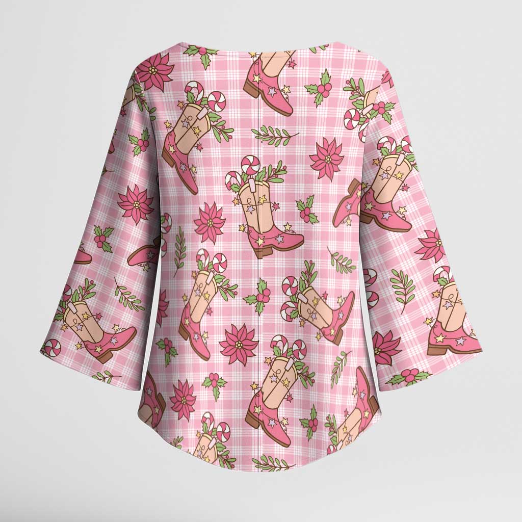 Pink Paniolo Palaka Hawaiian Cowgirl Christmas Kimono Sleeve Blouse - Polynesian Pride