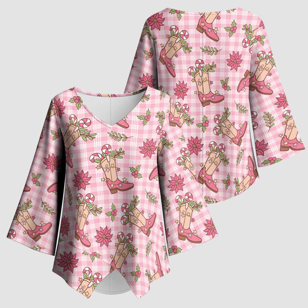 Pink Paniolo Palaka Hawaiian Cowgirl Christmas Kimono Sleeve Blouse - Polynesian Pride