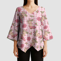 Pink Paniolo Palaka Hawaiian Cowgirl Christmas Kimono Sleeve Blouse - Polynesian Pride