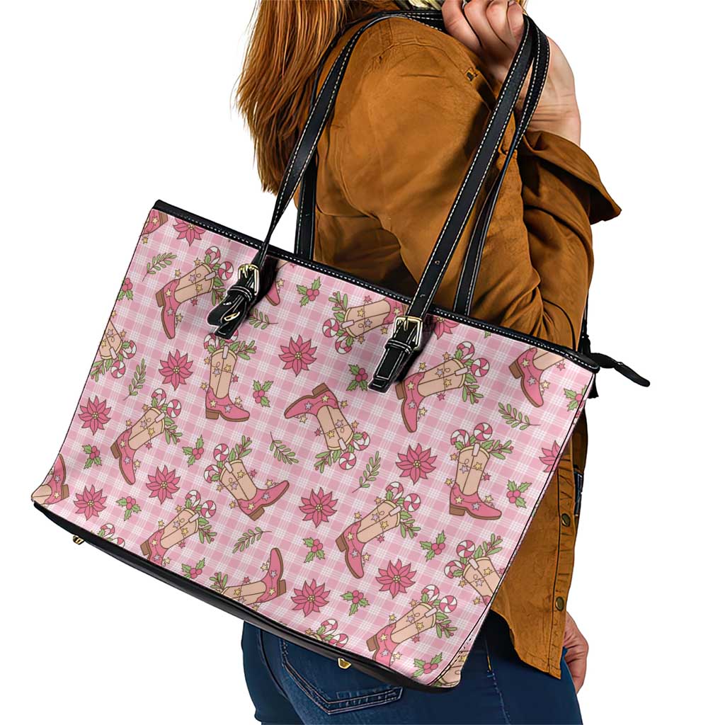 Pink Paniolo Palaka Hawaiian Cowgirl Christmas Leather Tote Bag - Polynesian Pride