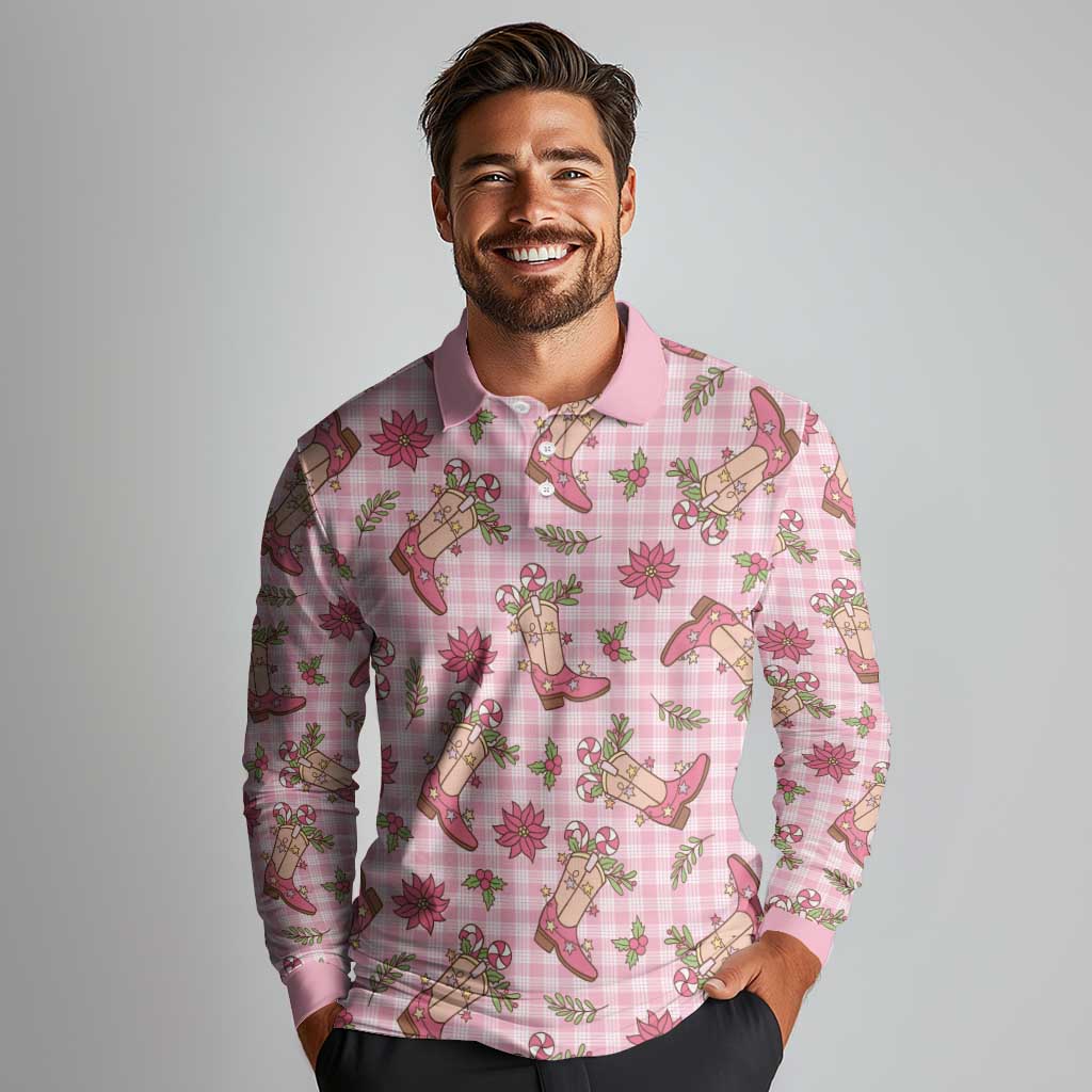 Pink Paniolo Palaka Hawaiian Cowgirl Christmas Long Sleeve Polo Shirt - Polynesian Pride