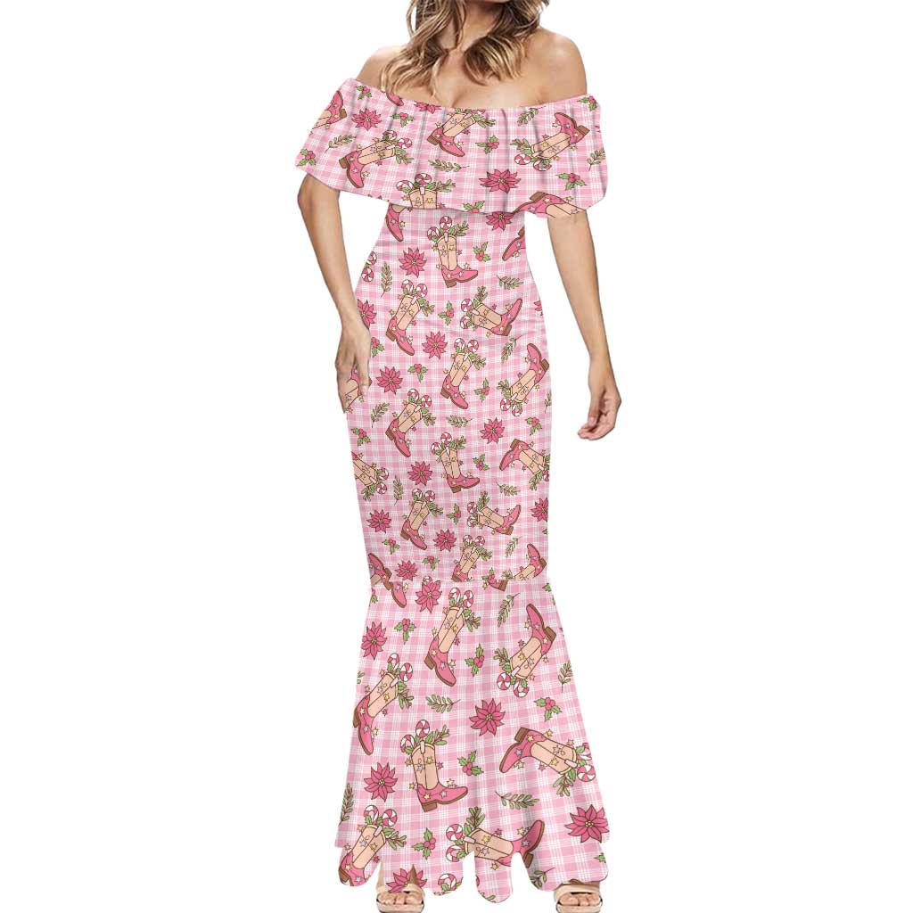 Pink Paniolo Palaka Hawaiian Cowgirl Christmas Mermaid Dress - Polynesian Pride
