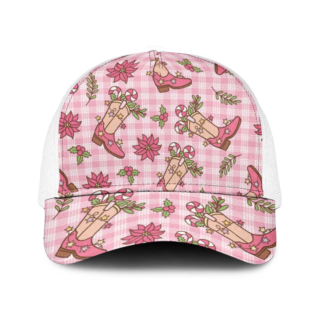 Pink Paniolo Palaka Hawaiian Cowgirl Christmas Mesh Trucker Cap - Polynesian Pride