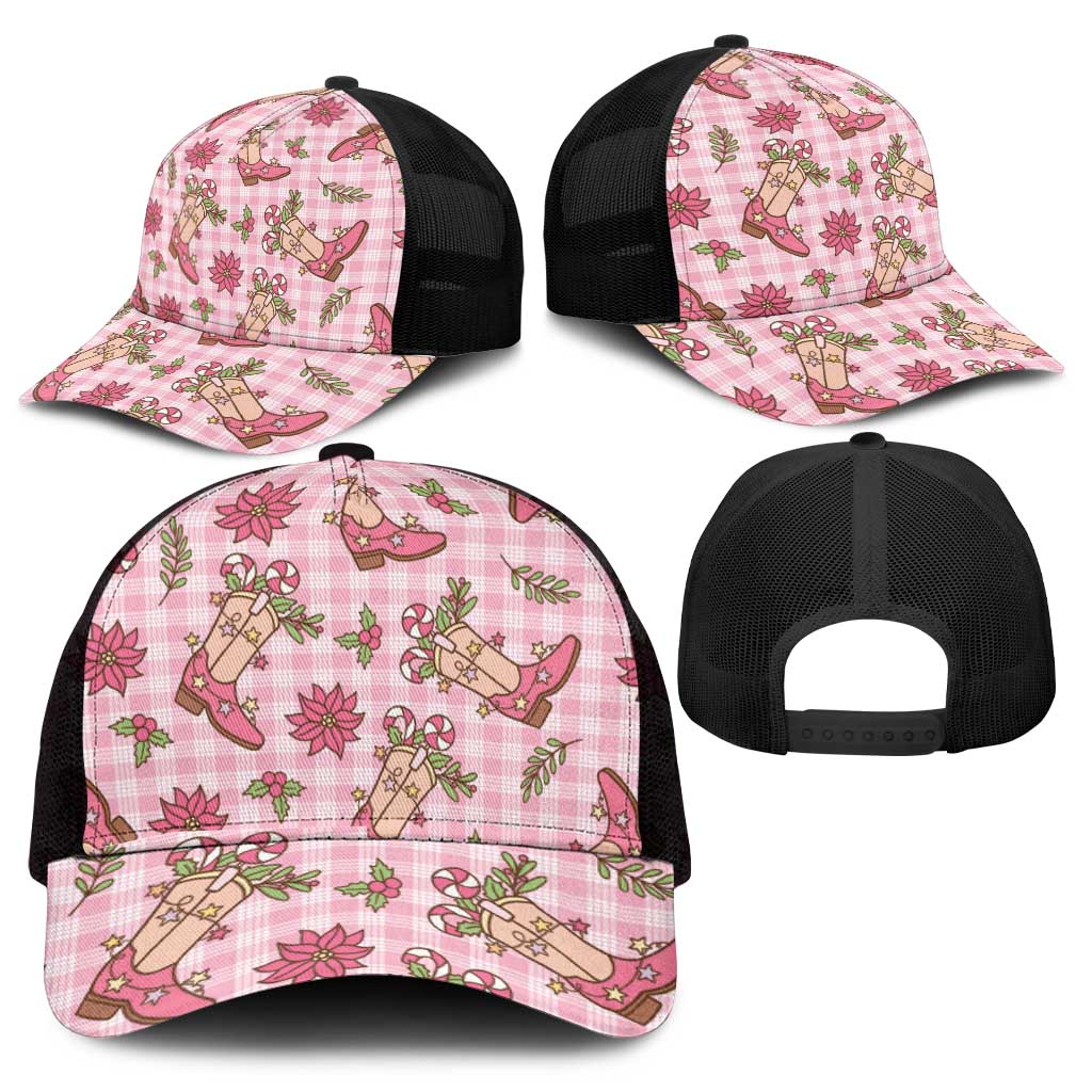 Pink Paniolo Palaka Hawaiian Cowgirl Christmas Mesh Trucker Cap - Polynesian Pride