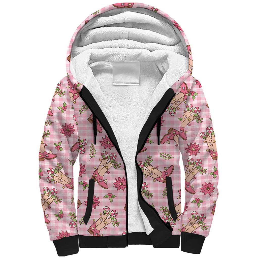 Pink Paniolo Palaka Hawaiian Cowgirl Christmas Sherpa Hoodie - Polynesian Pride