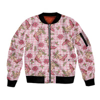 Pink Paniolo Palaka Hawaiian Cowgirl Christmas Sleeve Zip Bomber Jacket - Polynesian Pride