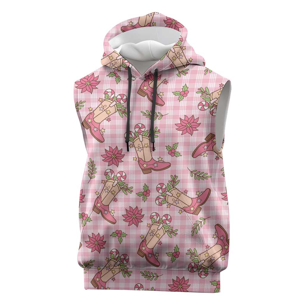 Pink Paniolo Palaka Hawaiian Cowgirl Christmas Sleeveless Hoodie - Polynesian Pride