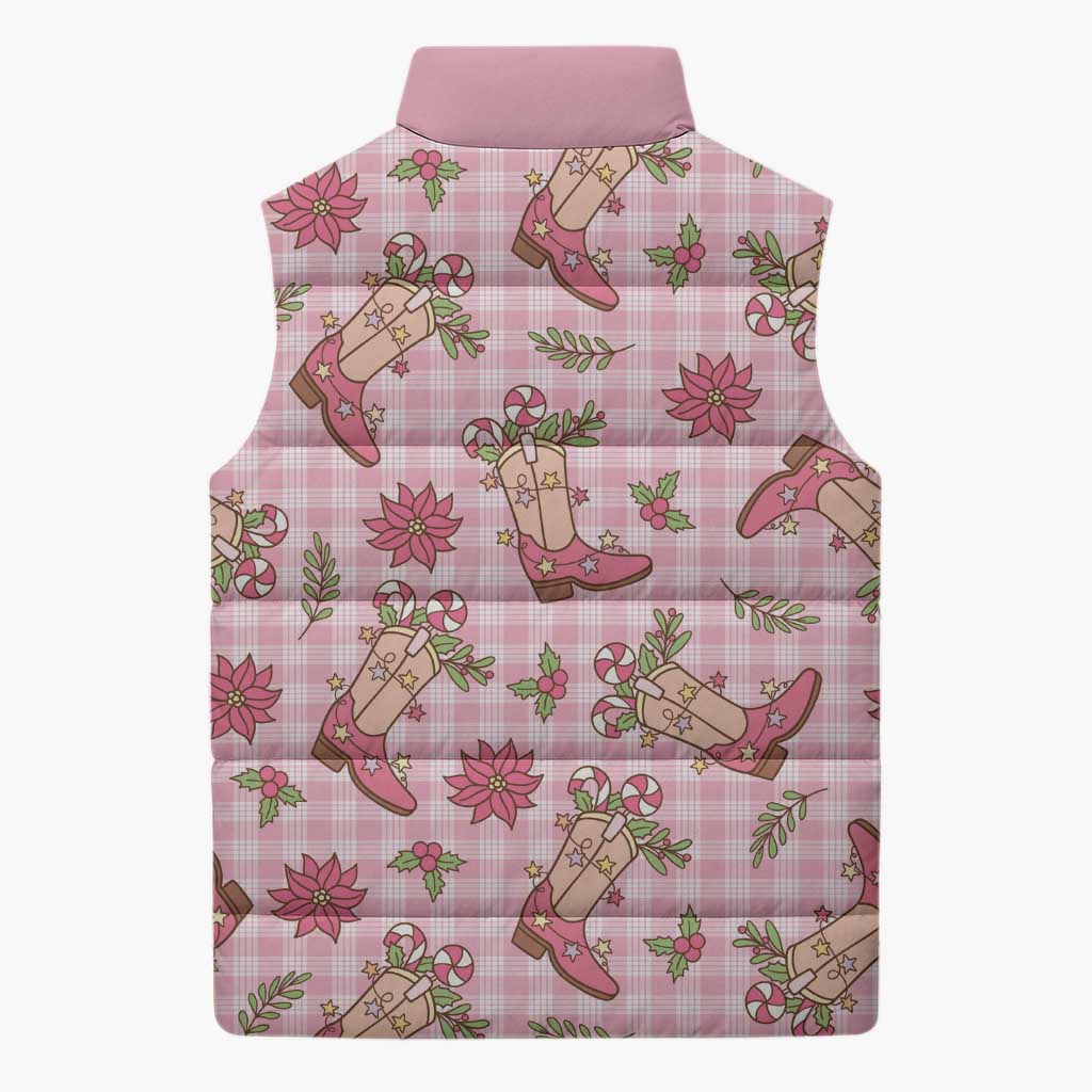Pink Paniolo Palaka Hawaiian Cowgirl Christmas Sleeveless Puffer Jacket - Polynesian Pride