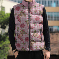 Pink Paniolo Palaka Hawaiian Cowgirl Christmas Sleeveless Puffer Jacket - Polynesian Pride