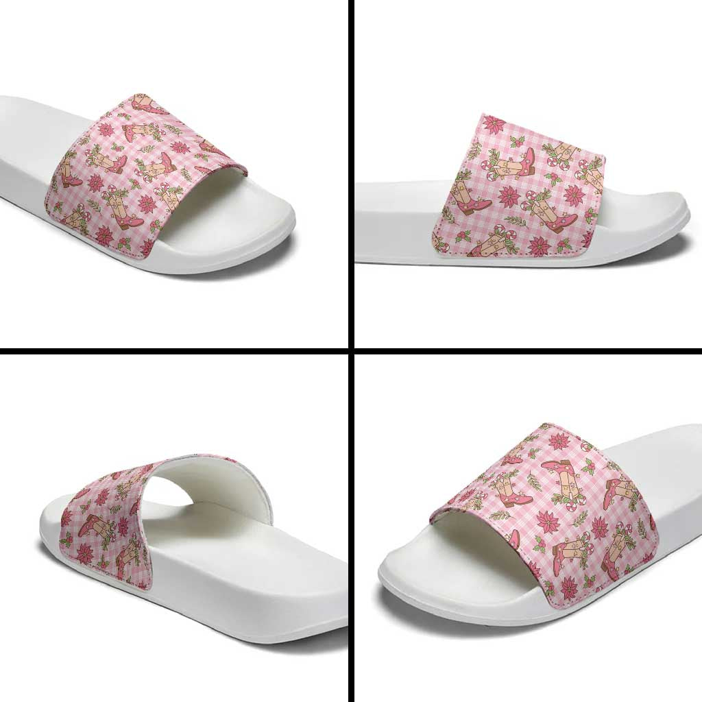 Pink Paniolo Palaka Hawaiian Cowgirl Christmas Slide Sandals - Polynesian Pride