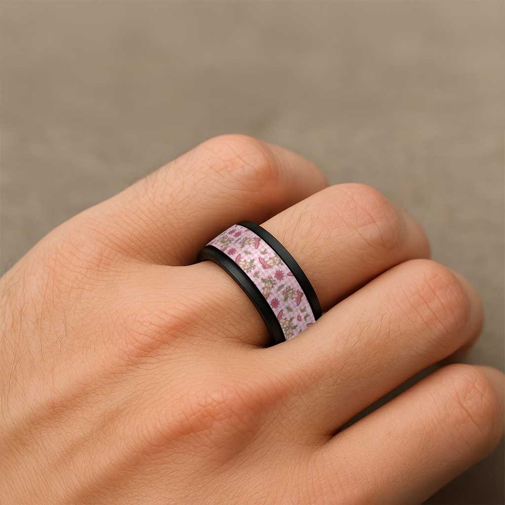 Pink Paniolo Palaka Hawaiian Cowgirl Christmas Spinner Ring - Polynesian Pride