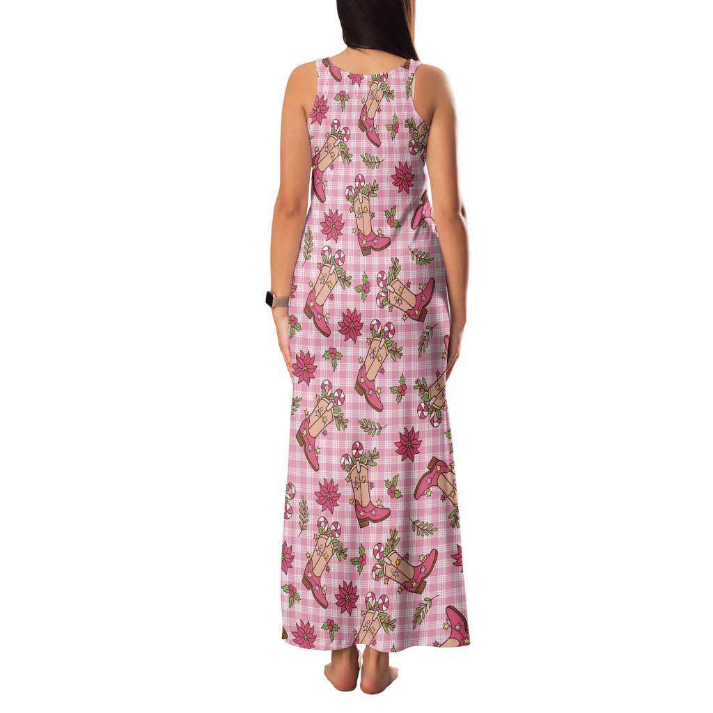 Pink Paniolo Palaka Hawaiian Cowgirl Christmas Tank Maxi Dress - Polynesian Pride