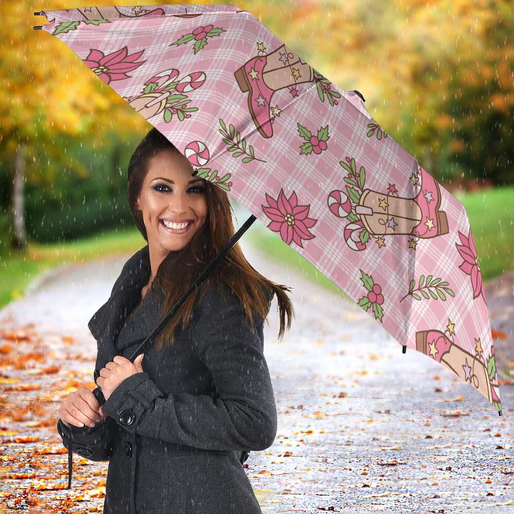 Pink Paniolo Palaka Hawaiian Cowgirl Christmas Umbrella - Polynesian Pride