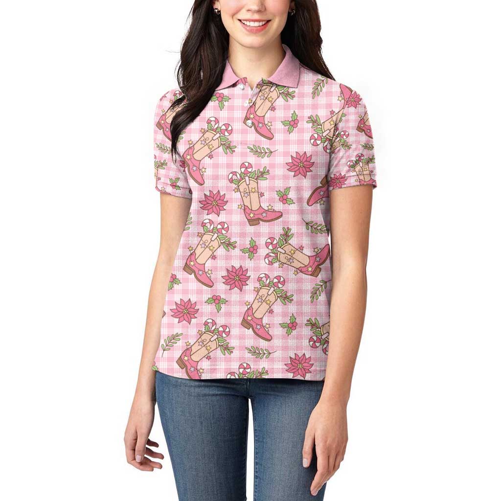 Pink Paniolo Palaka Hawaiian Cowgirl Christmas Women Polo Shirt - Polynesian Pride