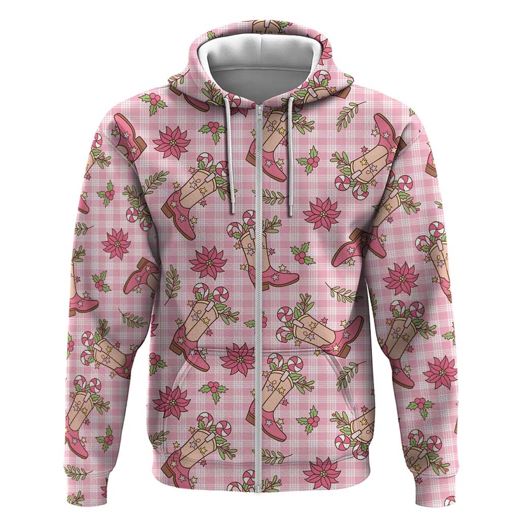 Pink Paniolo Palaka Hawaiian Cowgirl Christmas Zip Hoodie - Polynesian Pride